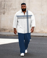 Big & Tall Men's Business Colorblock Striped Print Long Sleeve Shirt Pants Set